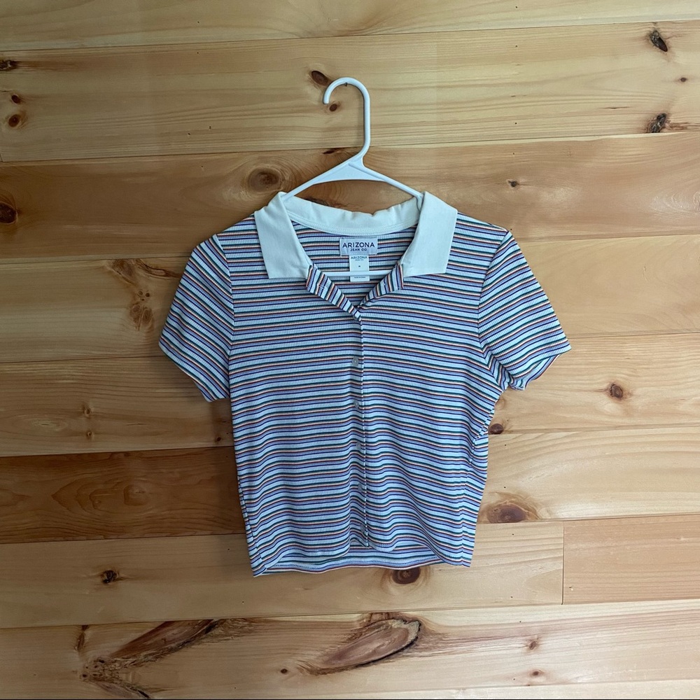 colorful striped collared crop top